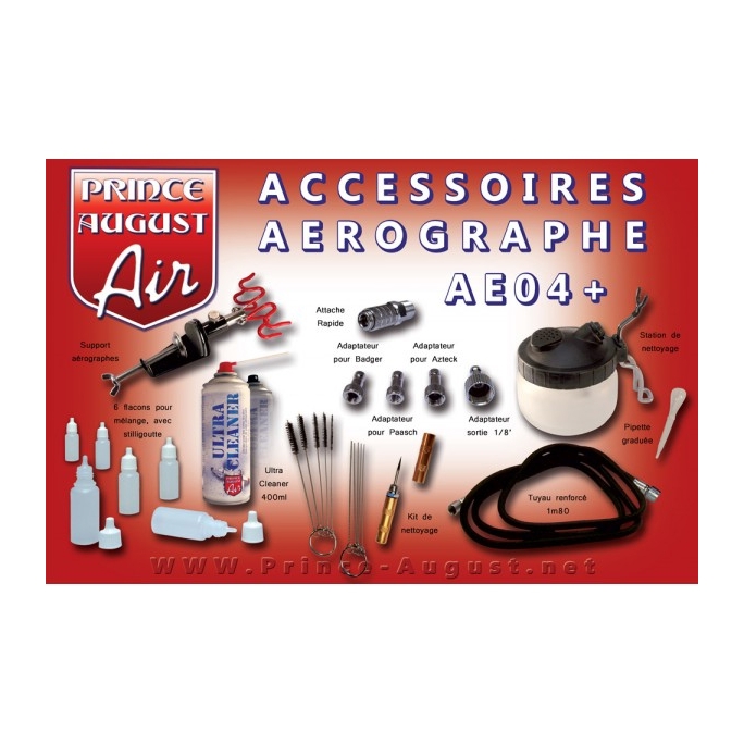 Coffret accessoires aérographe, nettoyage + UC01 - PRINCE AUGUST AE04+