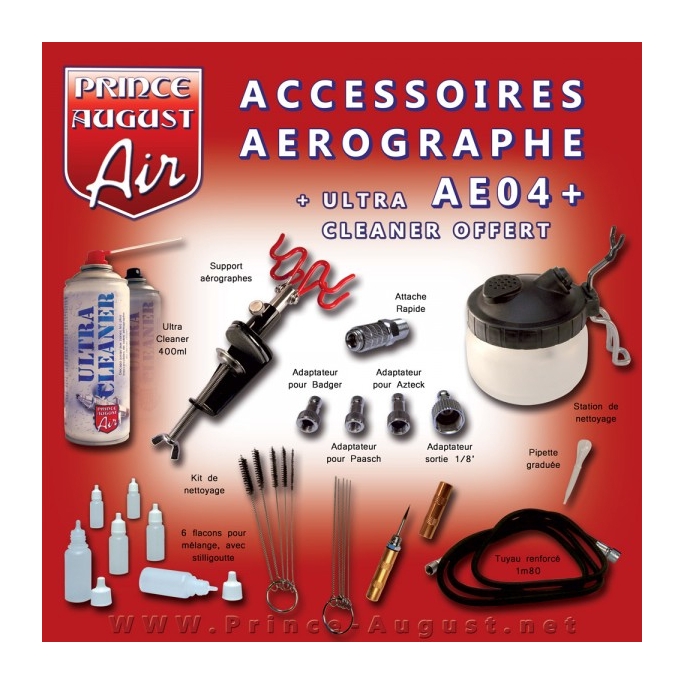 Coffret accessoires aérographe, nettoyage + UC01 - PRINCE AUGUST AE04+