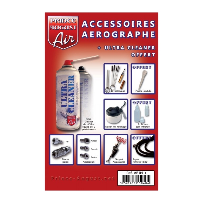 Coffret accessoires aérographe, nettoyage + UC01 - PRINCE AUGUST AE04+