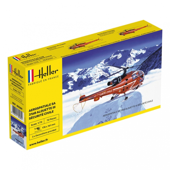 Hélicoptère Alouette 3 SA 316B Sécurité Civile - HELLER 80289 - 1/72