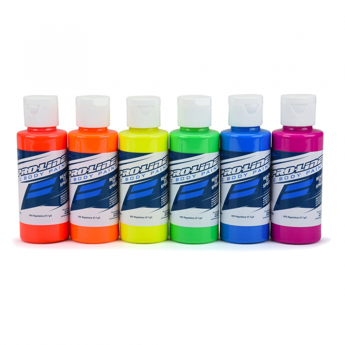 Peintures Aérographe, Carrosseries RC, Couleurs Fluo (x6), 60ml - Pro Line 632303