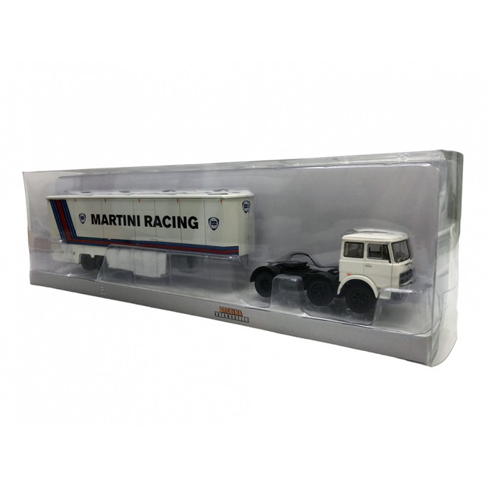 Camion Fiat 691 T "Lancia Martini Racing", Blanc à bandes bleues et rouges - Brekina 58577 - 1/87