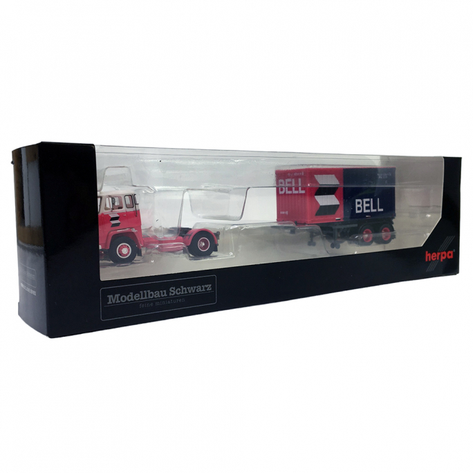 Camion Scania LB76 semi-remorque porte conteneurs, Rose et Bleu - Herpa 87MBS026123  - 1/87