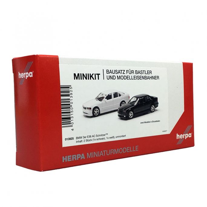 2 BMW série 3 E36 AC MINIKIT, Blanc et Noir - Herpa 013925 - 1/87