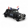 Citroen traction 11A, 1935, Noire FFI avec drapeaux français, en boite vitrine - SAI6191 - HO 1/87