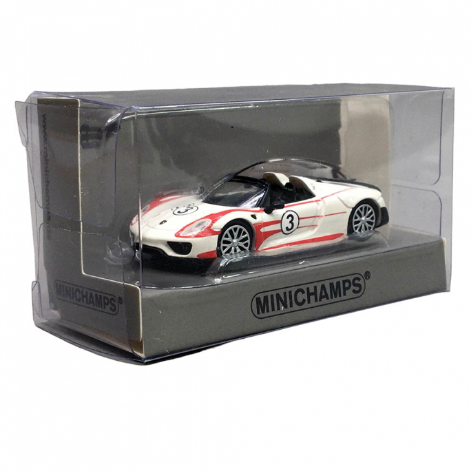 Porsche 918 Spyder, Blanc avec bandes rouges - Minichamps 870062137 - HO 1/87