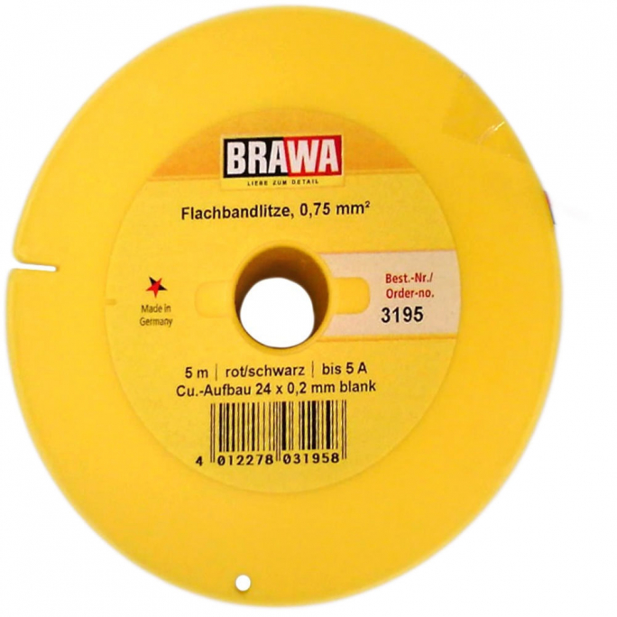 Câble 2 fils  0,75 mm², Noir et Rouge, 5 m - BRAWA 3195