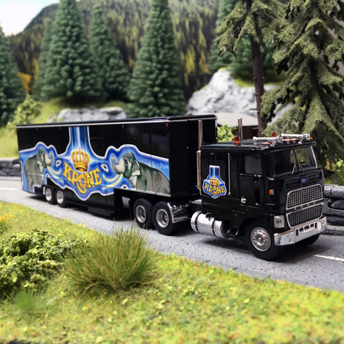 Camion, Ford CLT 9000 Semi Remorque Cirque Krone, Noir - Brekina 85860 - HO 1/87