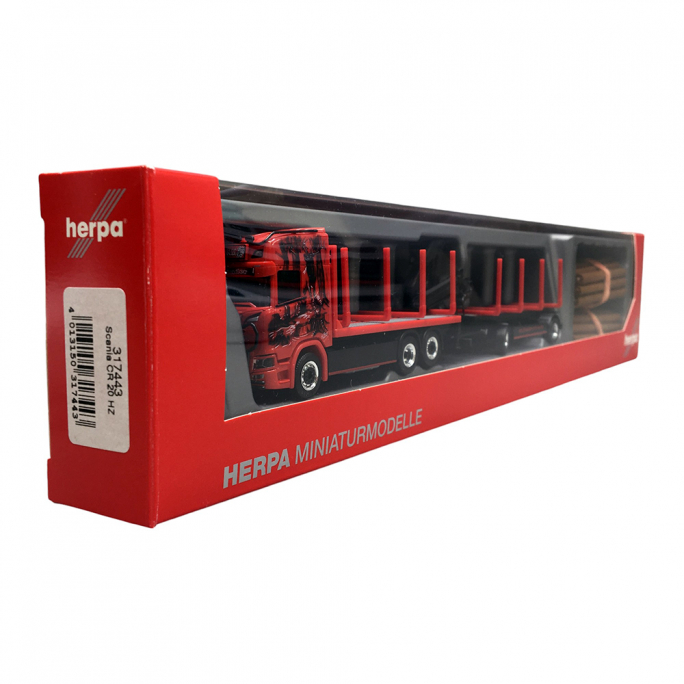 Scania CR20 HD - Remorque de transport de bois (avec charge) « Worm Transporte » - HERPA 317443 - HO 1/87