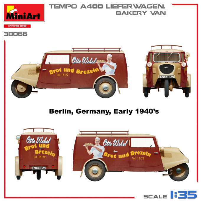 Tempo A400 Lieferwagen Fourgon de Boulangerie - Miniature Series - MINIART 38066