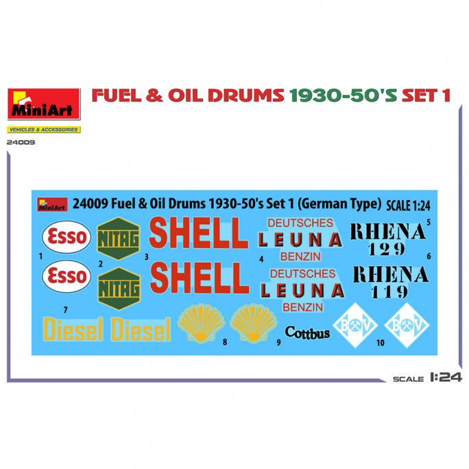 Ensemble de fûts à carburant et à huile des années 1930-50 1. type allemand - MINIART 24009 - 1:24