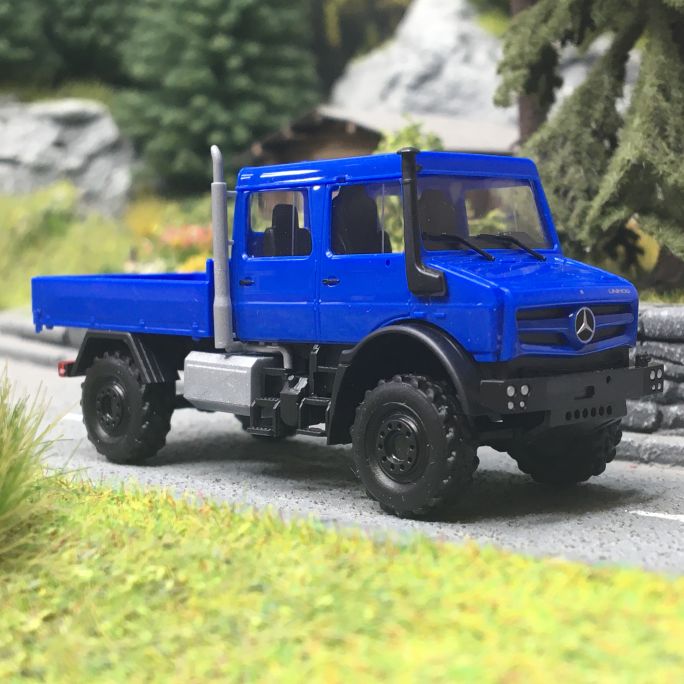 Mercedes-Benz Unimog U 5023 / double cabine, Bleu - Busch 51082 - HO 1/87