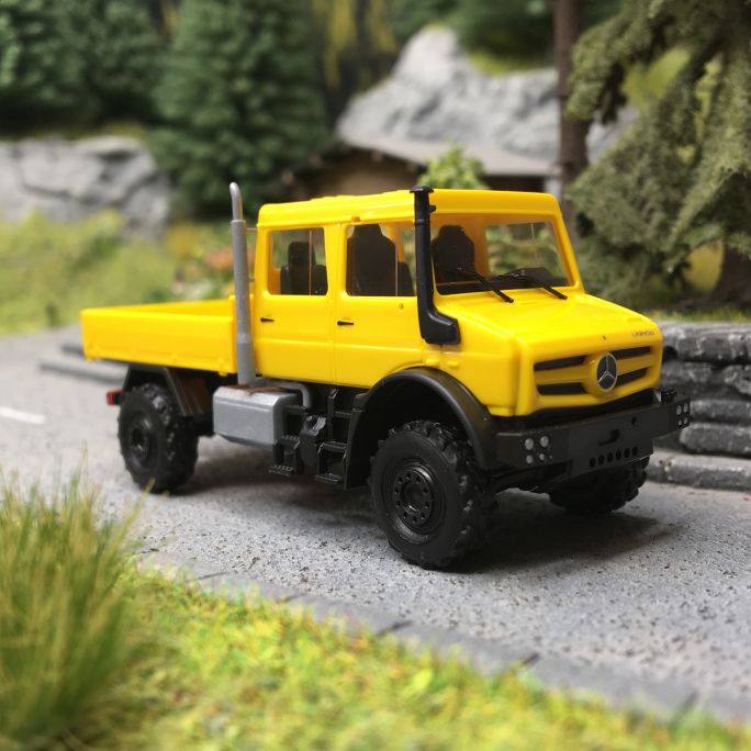 Mercedes-Benz Unimog U 5023 / double cabine, Jaune - Busch 51080 - HO 1/87