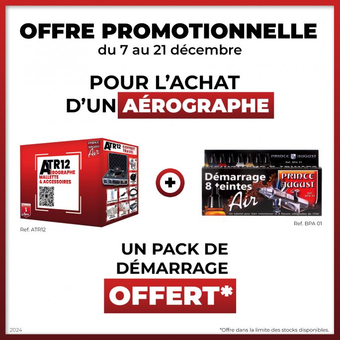 Offre Promotionnelle - Coffret Aérographe Travel Haute Définition - Prince August ATR12 + Démarrage 8 teintes BPA01