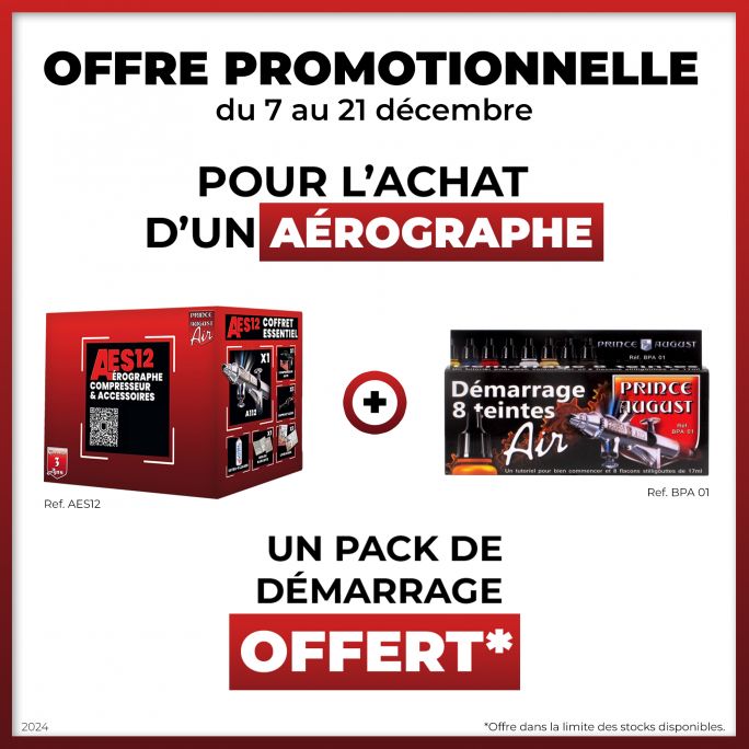 Offre Promotionnelle - Coffret Aérographe Essentiel Précision- Prince August AES12 + Démarrage 8 teintes BPA01