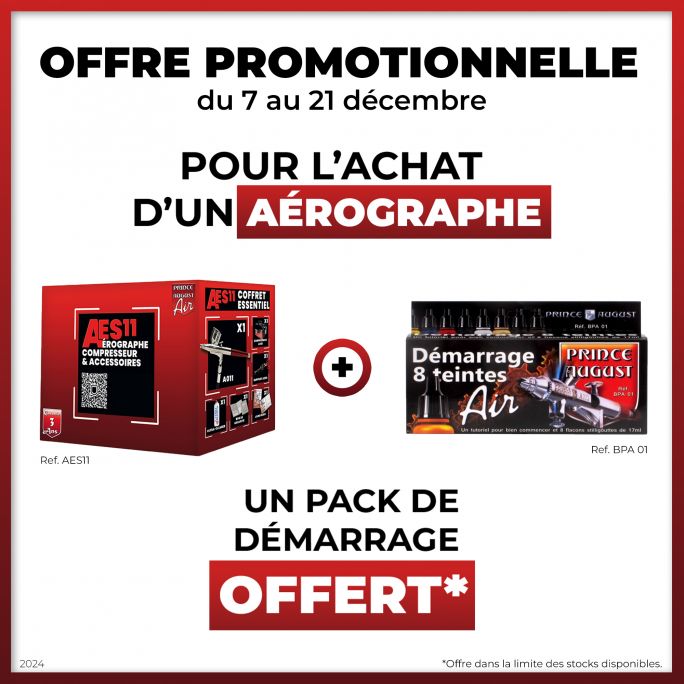 Offre Promotionnelle - Coffret Aérographe Essentiel Ultra Polyvalent- Prince August AES11 + Démarrage 8 teintes BPA01