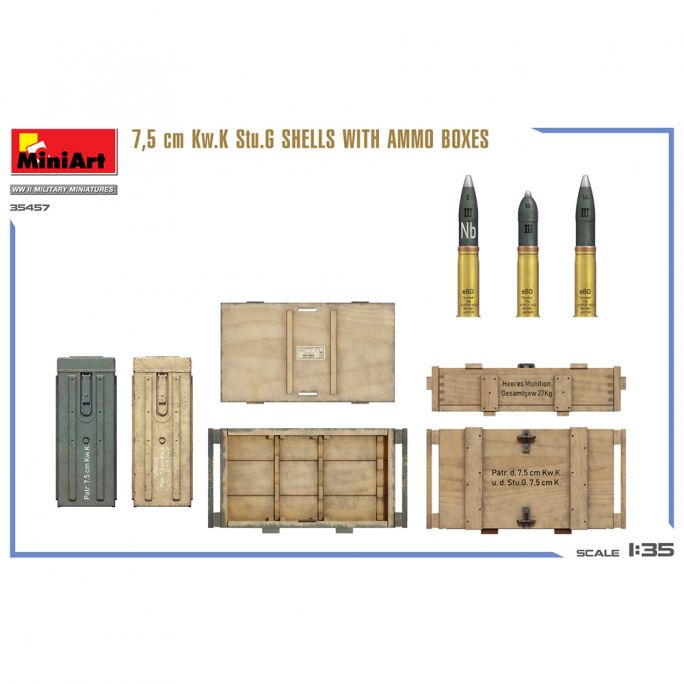 Boites de munition 7,5cm Kw.K Stu.G - Miniart 35457 - 1/35