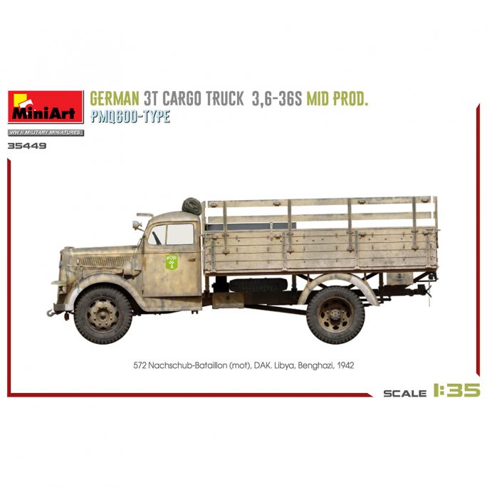 Camion de transport Allemand 3t, 3,6-36s Mid prod. PMQ600-type - Miniart 35449 - 1/35