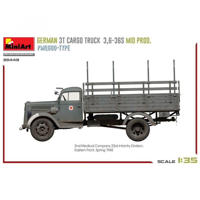 Camion de transport Allemand 3t, 3,6-36s Mid prod. PMQ600-type - Miniart 35449 - 1/35