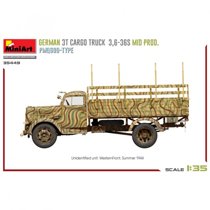 Camion de transport Allemand 3t, 3,6-36s Mid prod. PMQ600-type - Miniart 35449 - 1/35